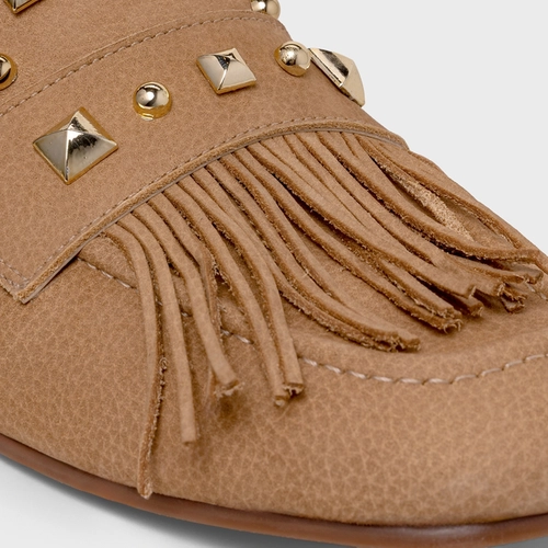 Loafer Franjas Couro Nobuck Bege Toffee