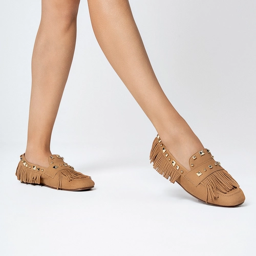 Loafer Franjas Couro Nobuck Bege Toffee
