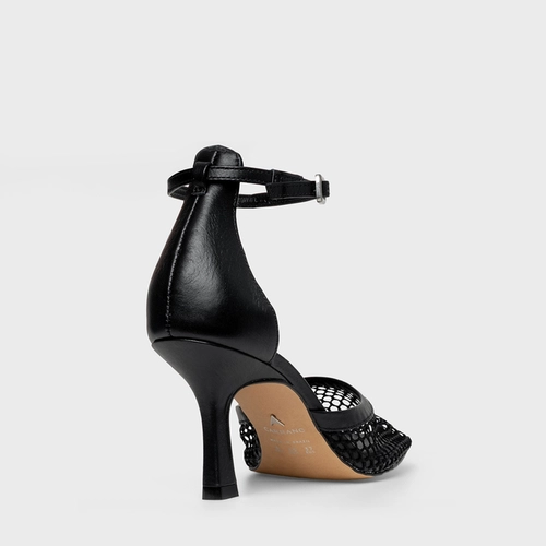 Scarpin Slingback Tela Salto Fino Preto