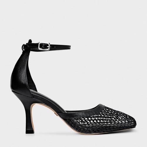 Scarpin Slingback Tela Salto Fino Preto
