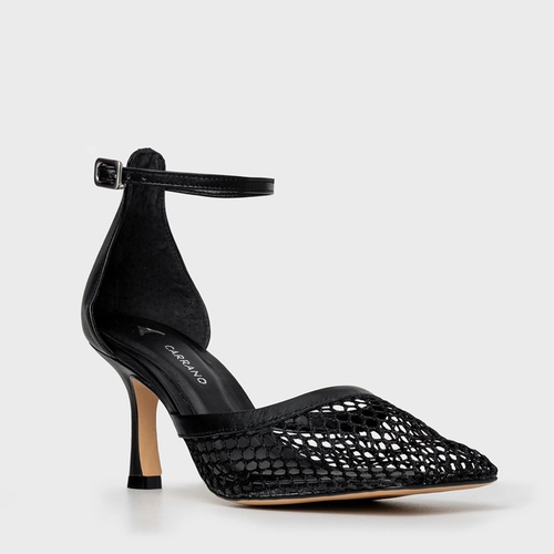 Scarpin Slingback Tela Salto Fino Preto