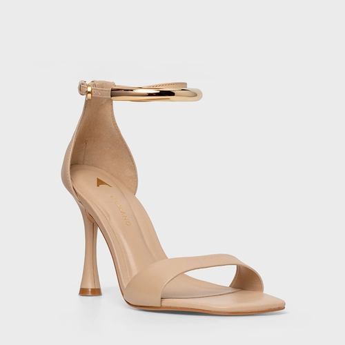 Sandália Glow Salto Fino Couro Bege Ginger