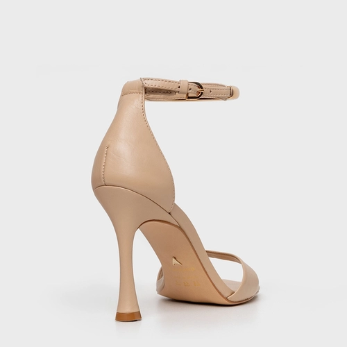 Sandália Glow Salto Fino Couro Bege Ginger