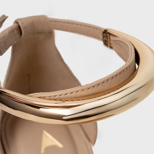 Sandália Glow Salto Fino Couro Bege Ginger