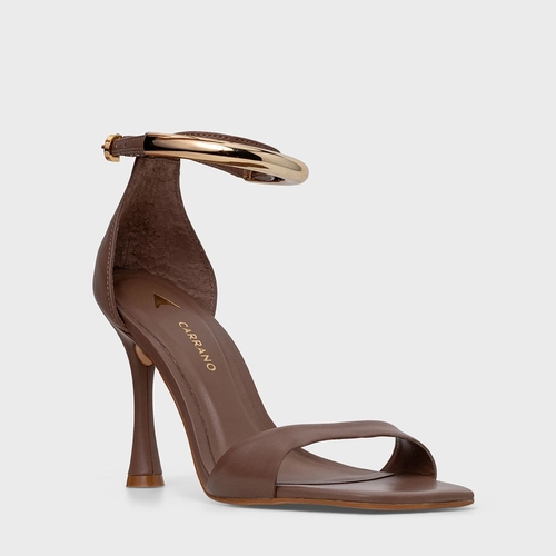 Sandália Glow Salto Fino Couro Marrom Mocha