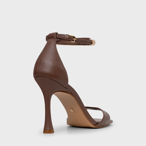 Sandália Glow Salto Fino Couro Marrom Mocha