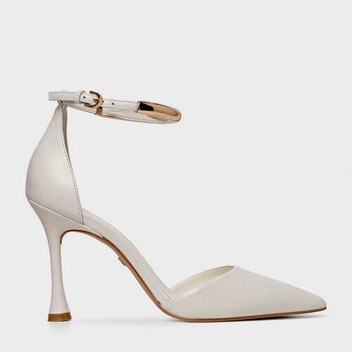Scarpin Slingback Glow Salto Fino Couro Off White Milk