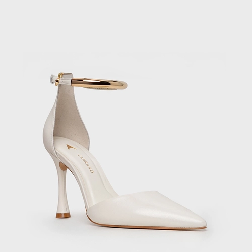 Scarpin Slingback Glow Salto Fino Couro Off White Milk