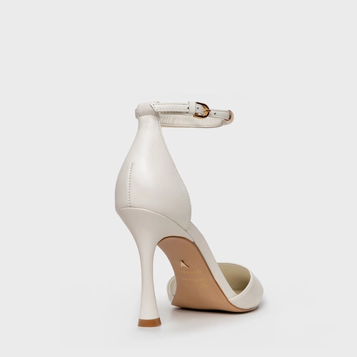 Scarpin Slingback Glow Salto Fino Couro Off White Milk