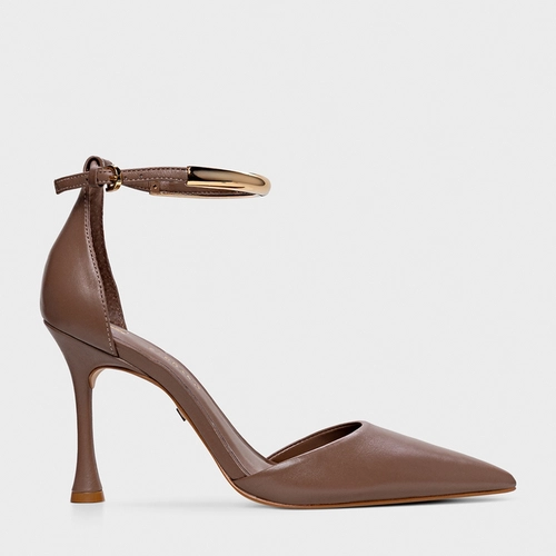 Scarpin Slingback Glow Salto Fino Couro Marrom Mocha