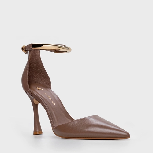 Scarpin Slingback Glow Salto Fino Couro Marrom Mocha