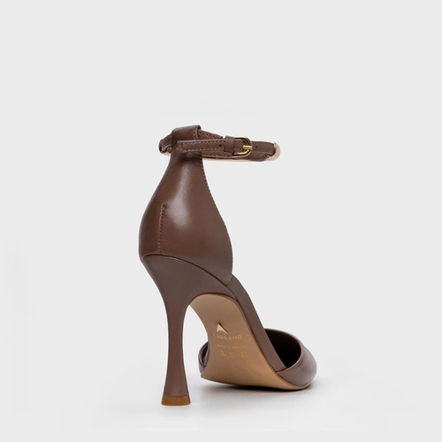 Scarpin Slingback Glow Salto Fino Couro Marrom Mocha
