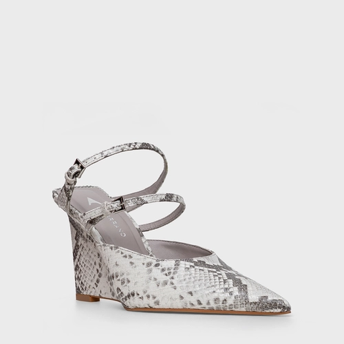 Mule Strips Fivelas Anabela Couro Python Animal Print Gray