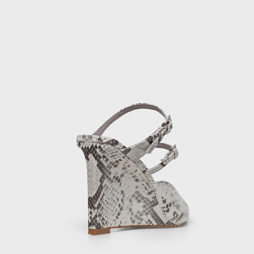 Mule Strips Fivelas Anabela Couro Python Animal Print Gray