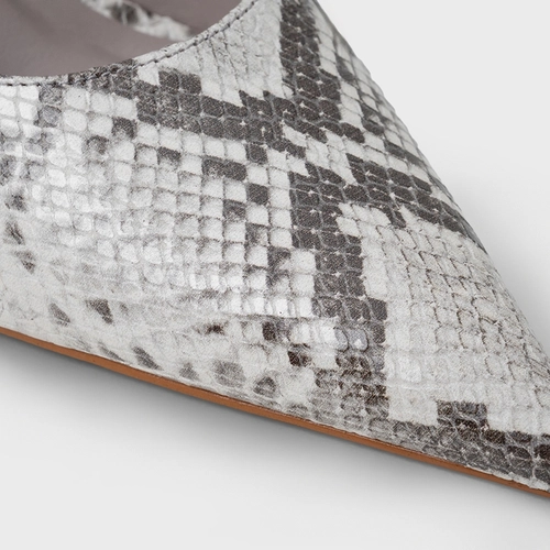 Mule Strips Fivelas Anabela Couro Python Animal Print Gray