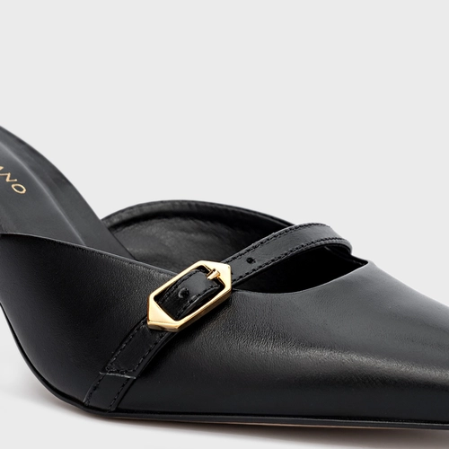 Scarpin Slingback Strips Fivelas Salto Fino Couro Preto