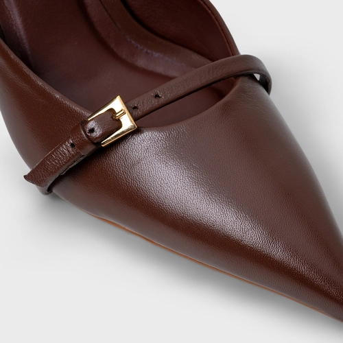 Scarpin Slingback Strips Fivelas Anabela Couro Marrom Brunette