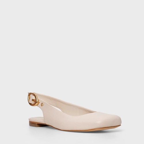 Sapatilha Slingback Buckle Bico Quadrado Couro Off White Cotton