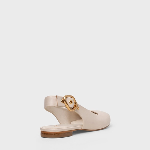 Sapatilha Slingback Buckle Bico Quadrado Couro Off White Cotton