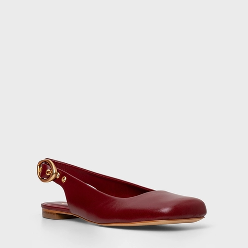 Sapatilha Slingback Buckle Bico Quadrado Couro Vinho Merlot