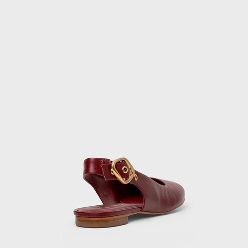 Sapatilha Slingback Buckle Bico Quadrado Couro Vinho Merlot