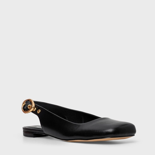 Sapatilha Slingback Buckle Bico Quadrado Couro Preto