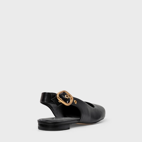 Sapatilha Slingback Buckle Bico Quadrado Couro Preto