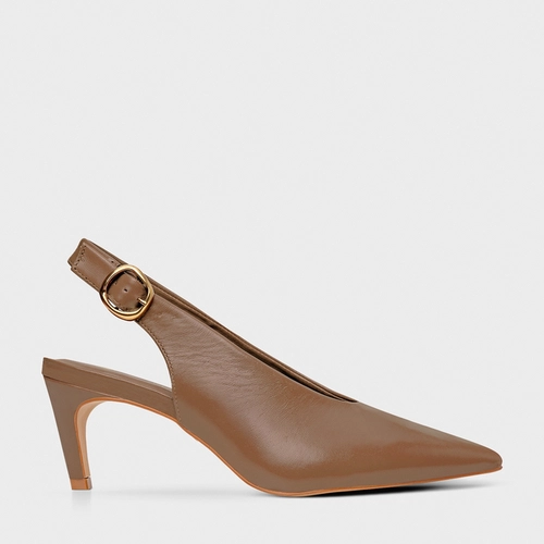 Scarpin Slingback Buckle Salto Fino Couro Marrom Mocha