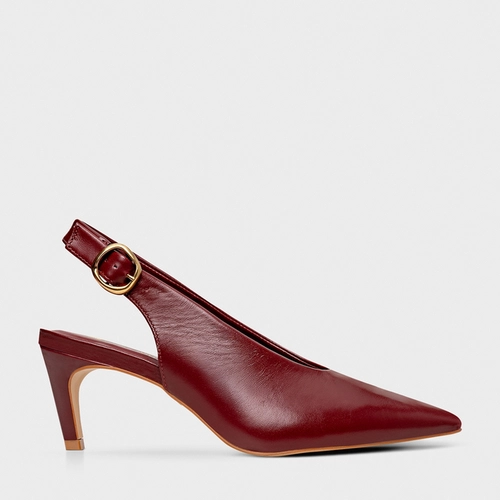Scarpin Slingback Buckle Salto Fino Couro Vinho Merlot