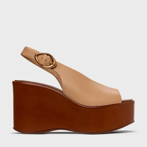 Sandália Buckle Maxi Anabela Couro Bege Porcini