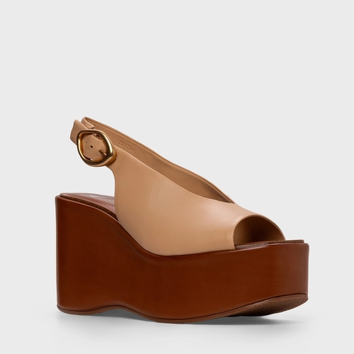 Sandália Buckle Maxi Anabela Couro Bege Porcini