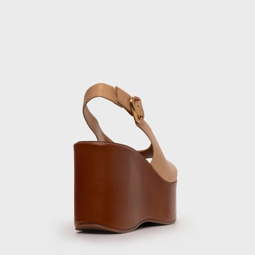 Sandália Buckle Maxi Anabela Couro Bege Porcini