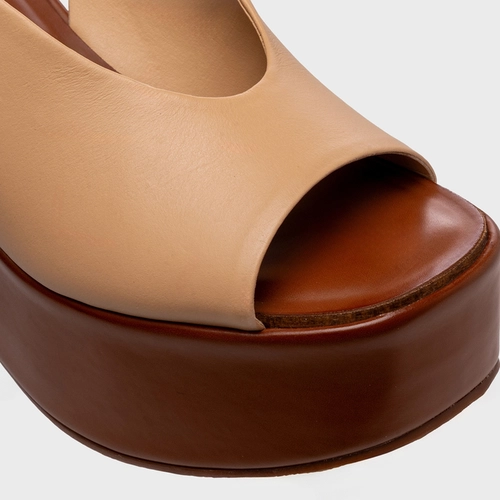 Sandália Buckle Maxi Anabela Couro Bege Porcini