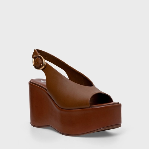 Sandália Buckle Maxi Anabela Couro Marrom Saddle