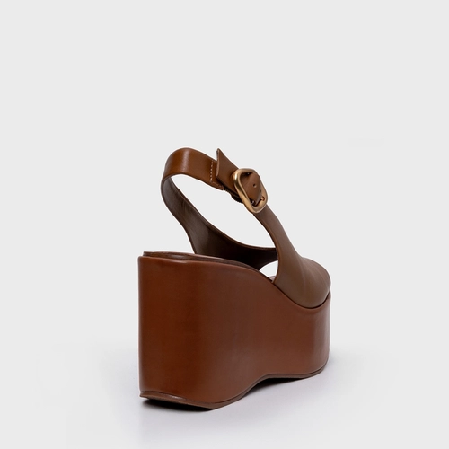 Sandália Buckle Maxi Anabela Couro Marrom Saddle