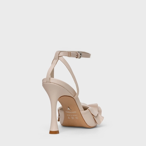 Scarpin Slingback Babados Salto Fino Couro Off White Cotton