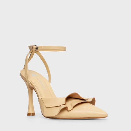 Scarpin Slingback Babados Salto Fino Couro Amarelo Manteiga