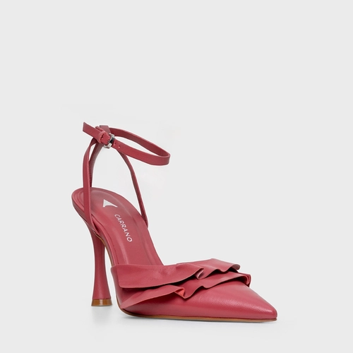 Scarpin Slingback Babados Salto Fino Couro Rosa Berry