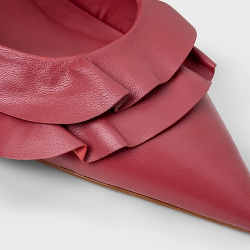 Scarpin Slingback Babados Salto Fino Couro Rosa Berry