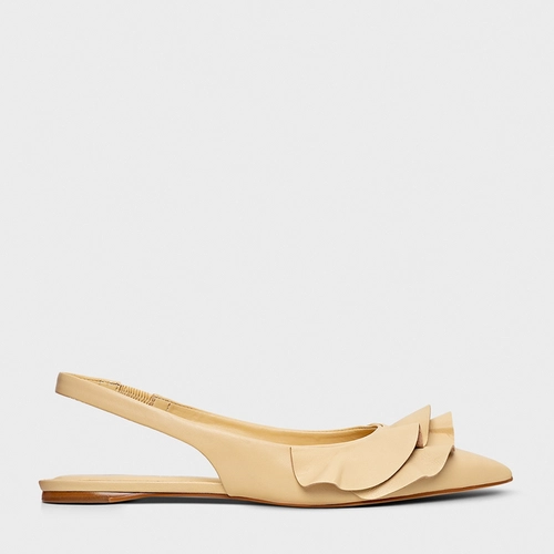 Sapatilha Slingback Babados Couro Amarelo Manteiga