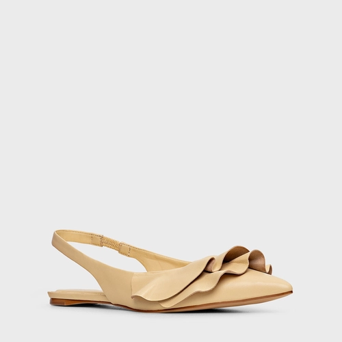 Sapatilha Slingback Babados Couro Amarelo Manteiga