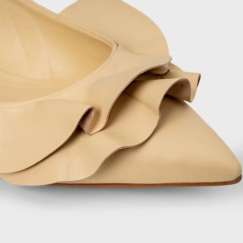 Sapatilha Slingback Babados Couro Amarelo Manteiga