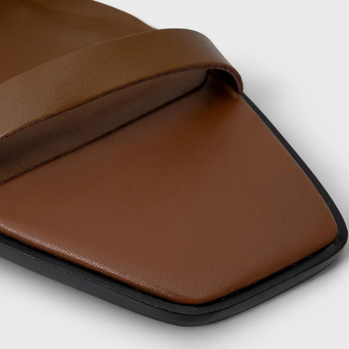 Sandália Basic Anabela Couro Marrom Saddle