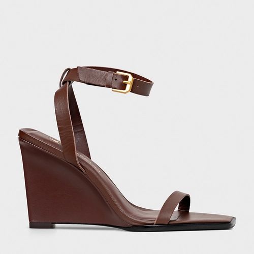 Sandália Basic Anabela Couro Marrom Brunette