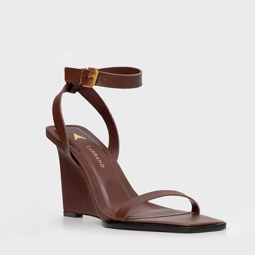 Sandália Basic Anabela Couro Marrom Brunette