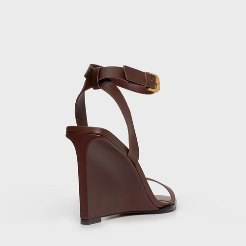 Sandália Basic Anabela Couro Marrom Brunette