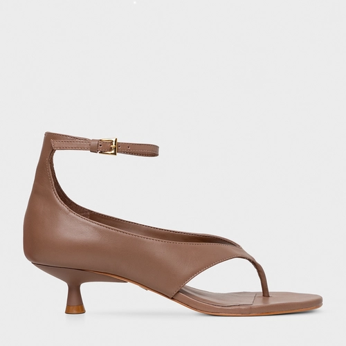 Sandália Thong Bold Salto Fino Couro Marrom Mocha