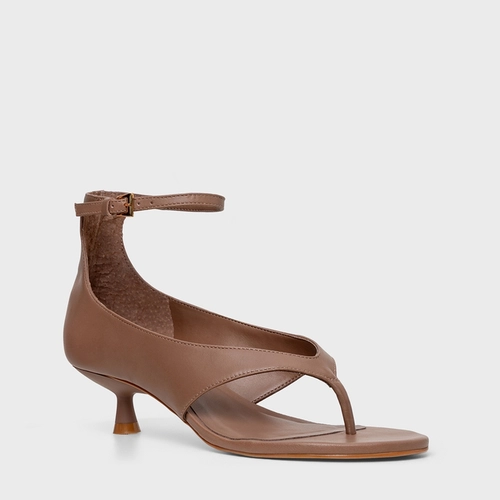 Sandália Thong Bold Salto Fino Couro Marrom Mocha