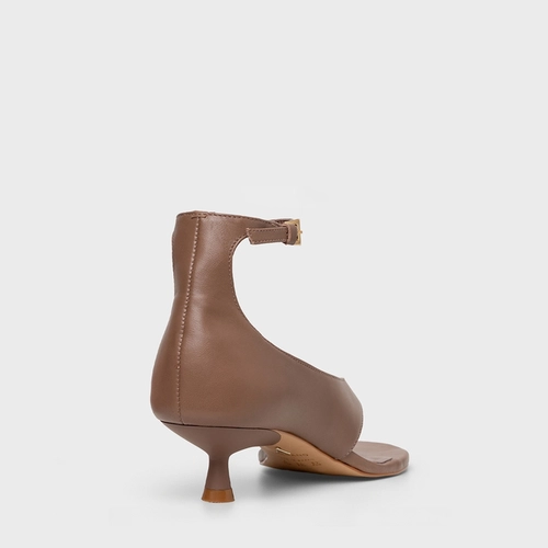 Sandália Thong Bold Salto Fino Couro Marrom Mocha