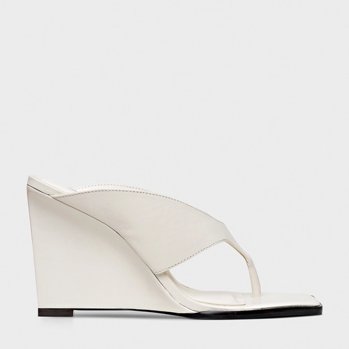 Open Mule Thong Anabela Couro Off White Milk